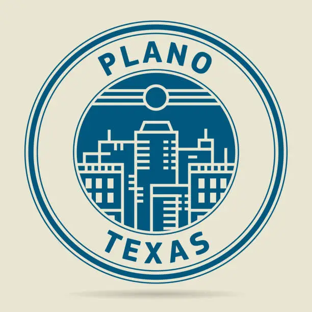 Vector illustration of Stamp or label with text Plano, Texas