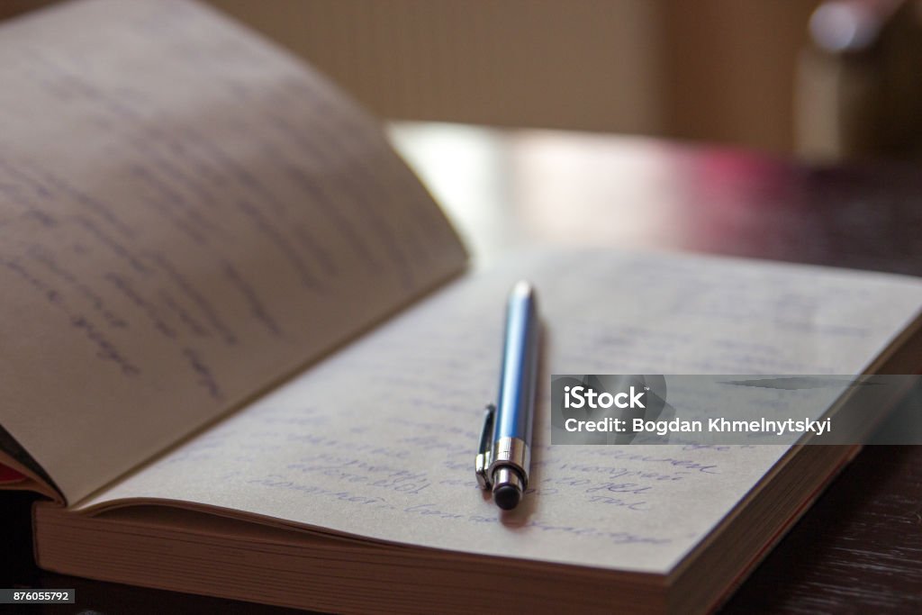 Open Notepad Writing Open Notepad With Handwritten Notes With Blue Pen Stock Photo ...