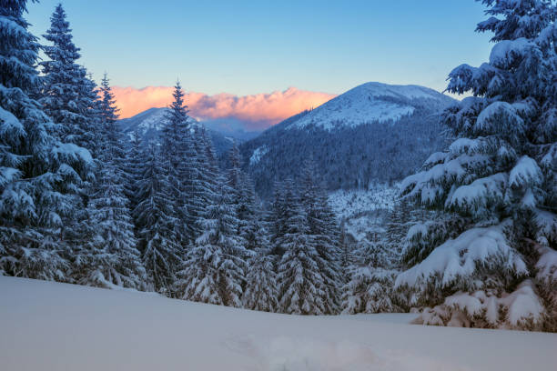 istock Amazing sunset in the winter mountains 876064154
