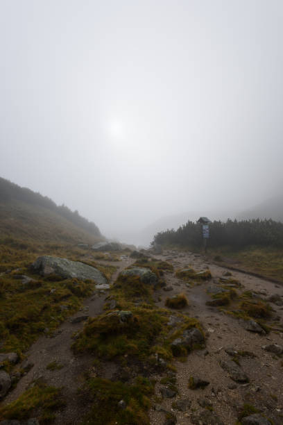 istock mountain tourist trail in  autumn covered in mist 876066738