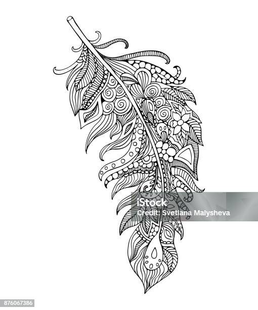 Feather Coloring Page Stock Illustration - Download Image Now - Coloring Book Page - Illlustration Technique, Adult, Leaf