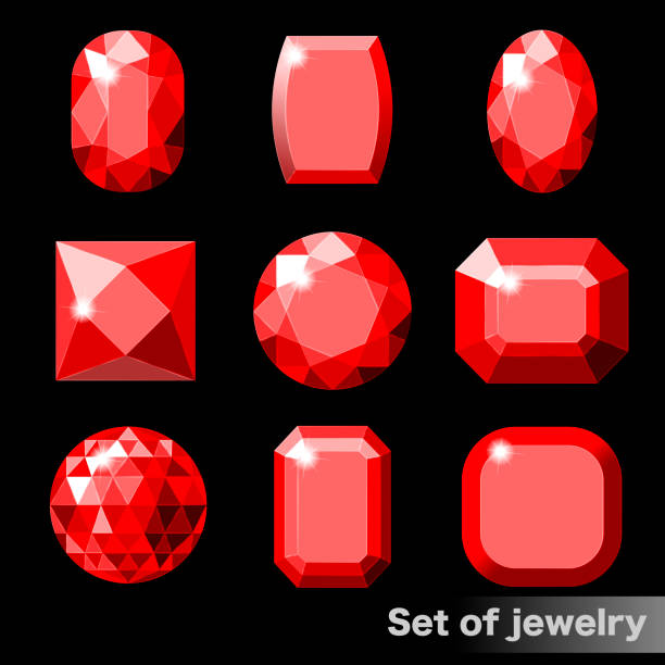 illustrazioni stock, clip art, cartoni animati e icone di tendenza di set di gemme rosse rubino di varie forme - gem jewelry hexagon square