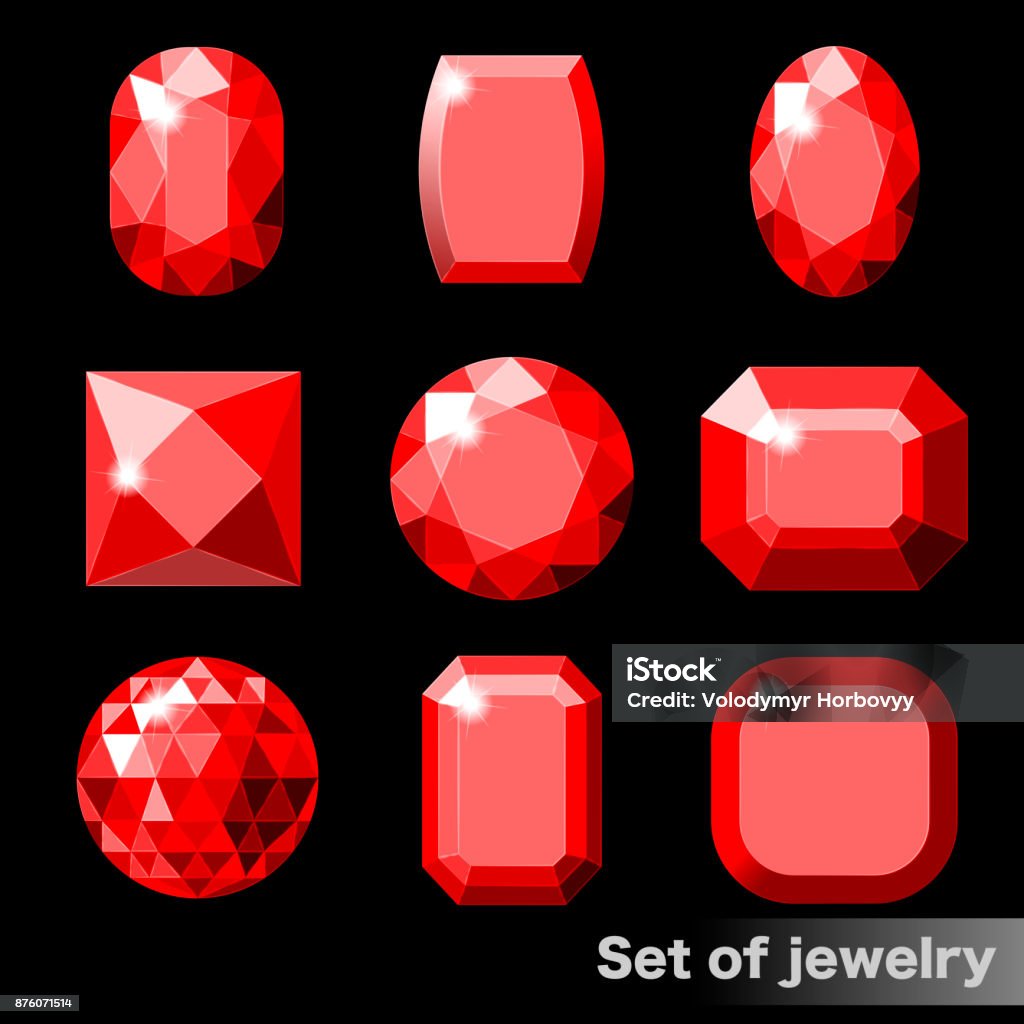 Set Of Red Gems Ruby Of Various Shapes Stock Illustration - Download Image  Now - Ruby, Antiquities, Art - iStock