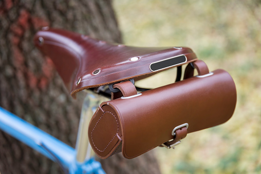 Bicycle With A Leather Saddle And Bag