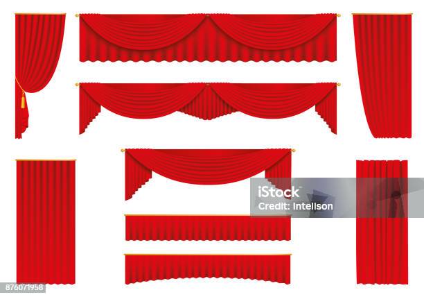 Red Curtains Realistic Set Stock Vector Stock Illustration - Download Image Now - Curtain, Stage Theater, Theatrical Performance