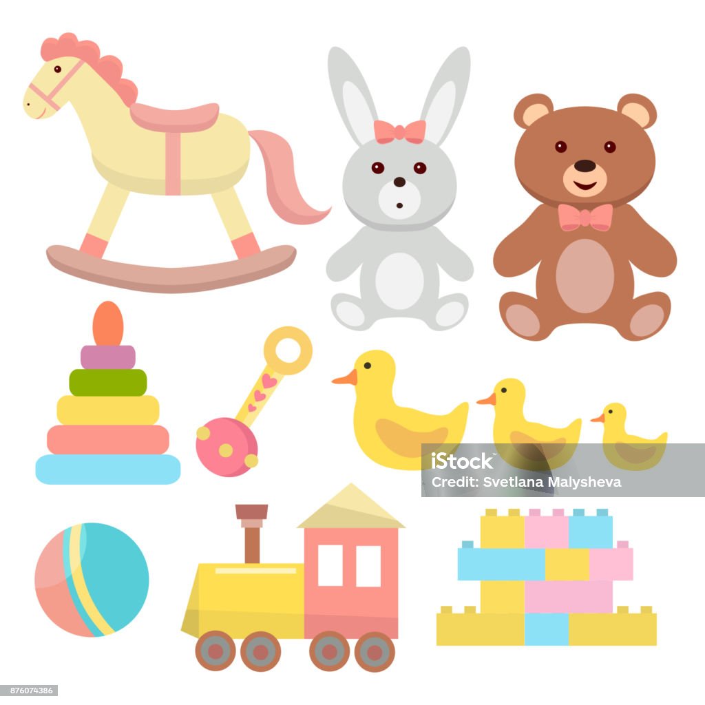 Set of various  toys. Vector illustration. Flat design. Child stock vector