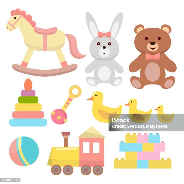 Set Of Various Toys Stock Illustration - Download Image Now - Child, Toy Rattle, Rabbit - Animal