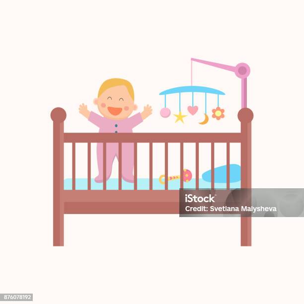 Baby Toddler In The Crib Stock Illustration - Download Image Now - Baby -  Human Age, Cartoon, Cheerful - iStock