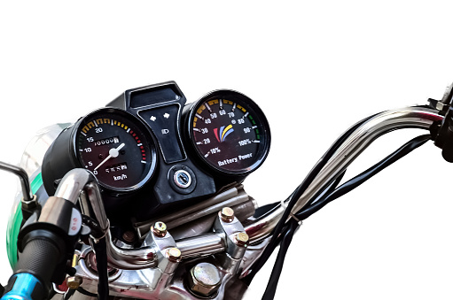 Motorcycle speedometer dashboard on white background