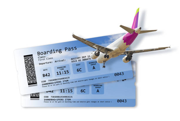 istock Airline boarding pass tickets isolated on white - Artwork on fuselage is totally invented as well as other content of the image and does not contain under copyright parts - The background images are my property. 876084920