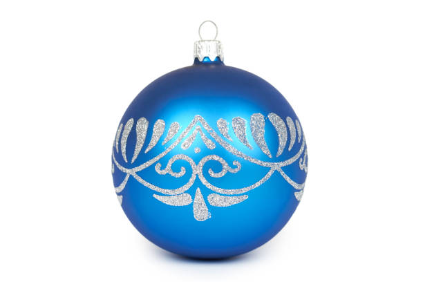 istock Cristmas decoration, glass blue ball isolated on white background. New Year object 876086600