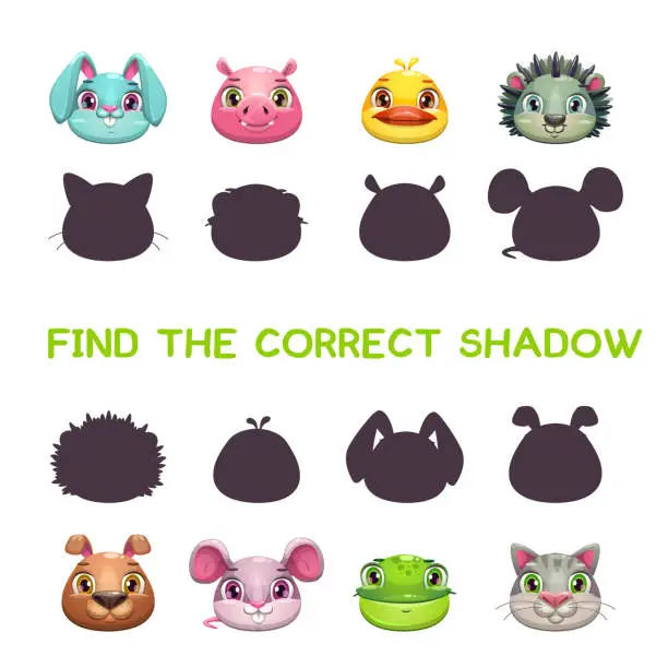 Vector illustration of Find the correct shadow