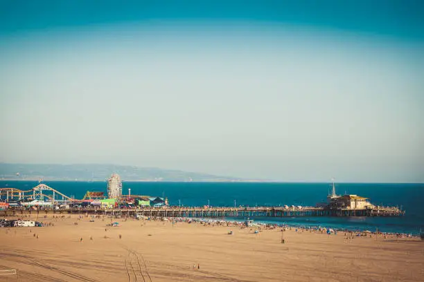 Retro toned landscape of Pier with ferris wheel of Santa Monica Los Angeles in California