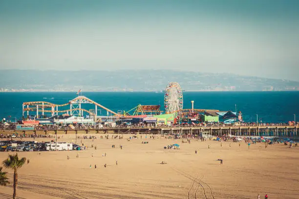 Retro toned landscape of Pier with ferris wheel of Santa Monica Los Angeles in California