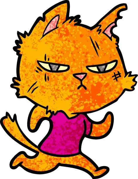 Vector illustration of tough cartoon cat running