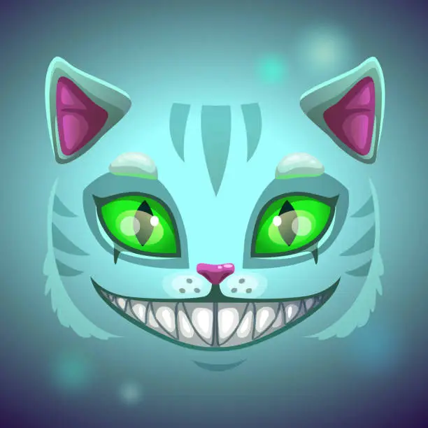 Vector illustration of Fantasy scary smiling cat face