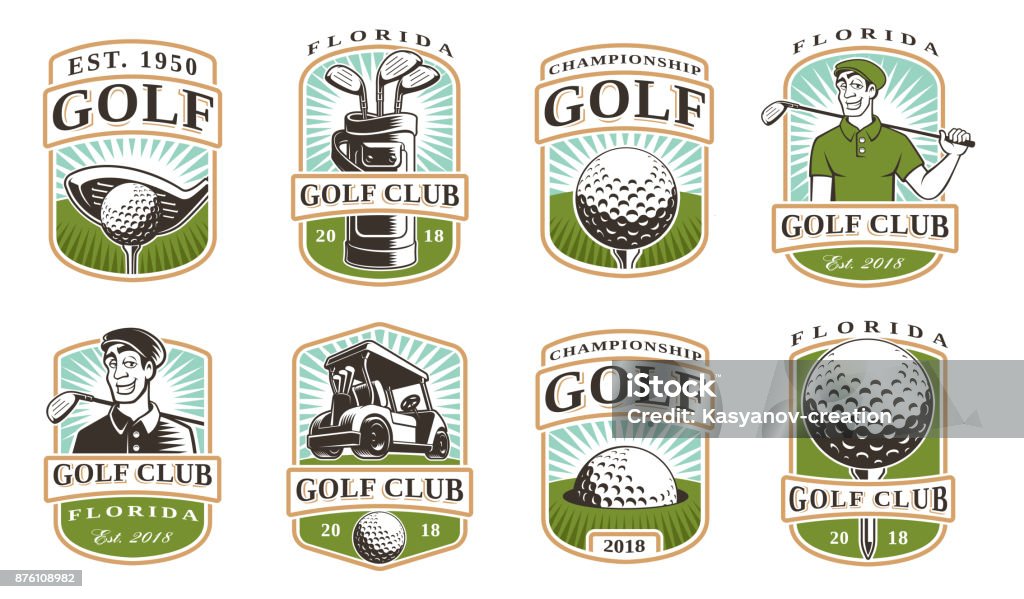 Golf vector set (12 icons) Golf vector set with vintage icons, badges, emblems on white background Golf stock vector