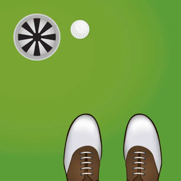 Vector illustration of Golf Shoes Ball and Cup on Putting Green Illustration