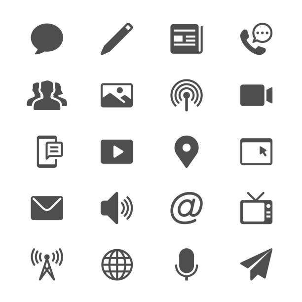 Media and communication glyph icons Glyph vector icons. Clear and sharp. Easy to resize. article photos stock illustrations
