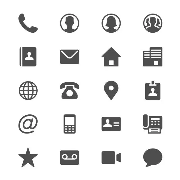 Vector illustration of Contact glyph icons