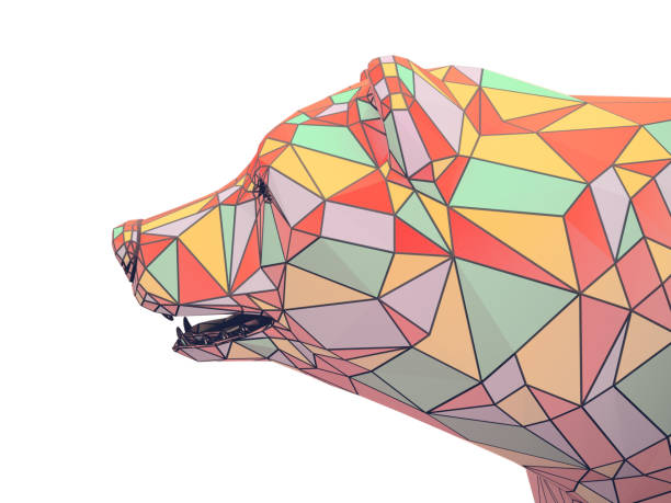3d low poly multicolor art bear head illustration business market on a golden background