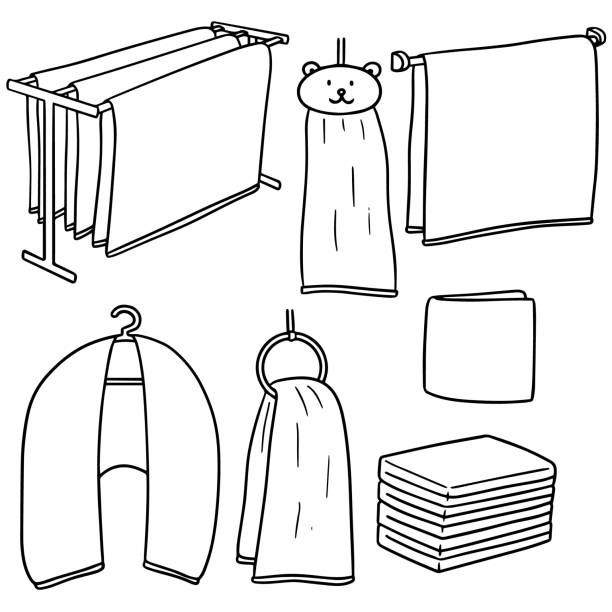 ilustrações, clipart, desenhos animados e ícones de toalha - rag domestic kitchen textile stack