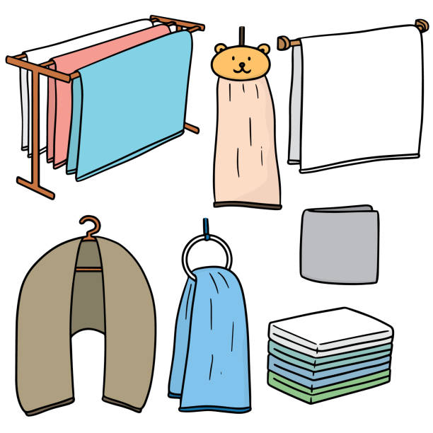 ilustrações, clipart, desenhos animados e ícones de toalha - rag domestic kitchen textile stack