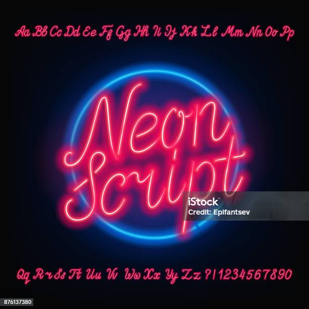 Neon Script Alphabet Font Red Neon Uppercase And Lowercase Letters Stock Illustration - Download Image Now