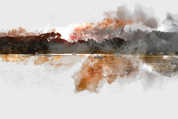 istock Abstract sunlight, sunrise, sunshine and river at evening. 876141020