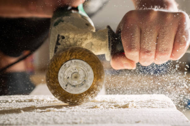 istock Tool for treatment wood. Drill with a wire brush. 876143226