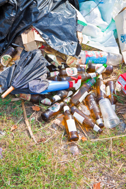 istock Illegal dumping with bottles, boxes and plastic bags abandoned in nature 876143676