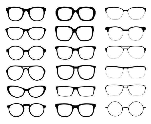 고립 된 안경의 집합입니다. 벡터 유리 모델 아이콘입니다. 선글라스, 안경, 흰색 배경에 고립입니다. 실루엣입니다. 다양 한 모양-재고 일러스트 레이 션입니다. - horn rimmed glasses stock illustrations