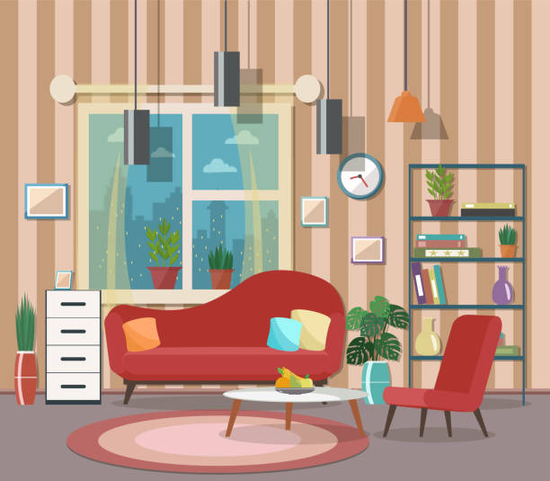 wohnzimmer einrichtung mit möbeln. - 2627 stock-grafiken, -clipart, -cartoons und -symbole