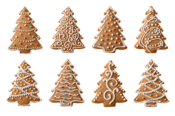 Set of christmas homemade gingerbread cookies isolated on the white background stock photo