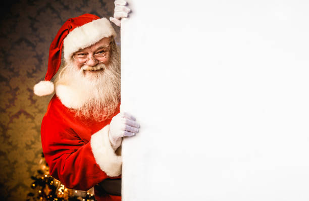 istock Santa Claus pointing on blank banner 876169250