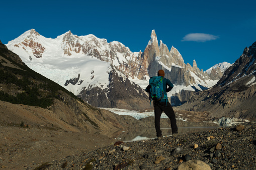 Hiking Adventure in the mountains with Cerro Torre in the background