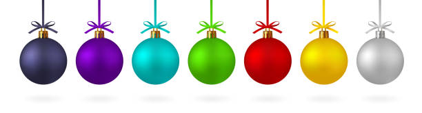 リボンおよび弓とリアルなセット クリスマス ボール。赤、黄緑と他のことが単に、ビストロは色を変更します。白地 - 株式のベクトルを実行します。 - simply点のイラスト素材／クリップアート素材／マンガ素材／アイコン素材