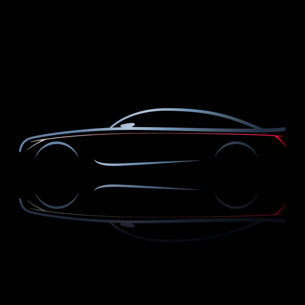 istock Silhouette of car with burning lights on a black background. Side view. Vector illustration. 876174802