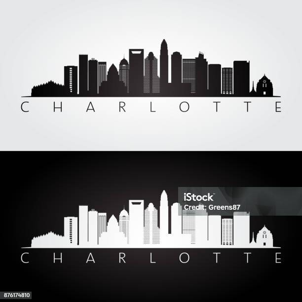 Charlotte Usa Skyline And Landmarks Silhouette Black And White Design Vector Illustration Stock Illustration - Download Image Now