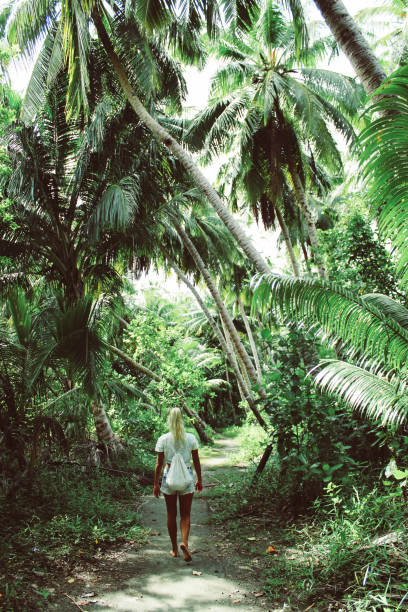 istock Young women walking trough jungle 876181130