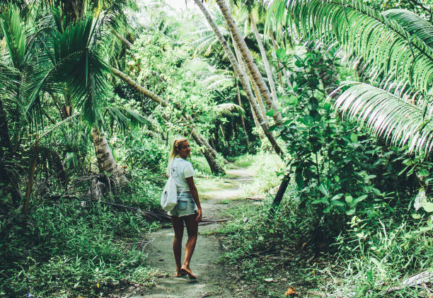 istock Young women walking trough jungle 876181238
