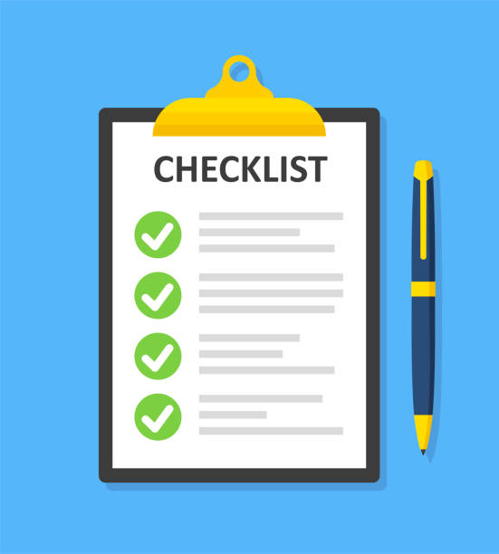 schowek z listą kontrolną w stylu płaskim - stosk wektor. - questionnaire quality control checklist exam stock illustrations