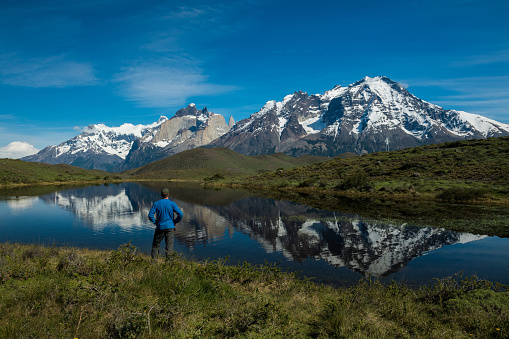 Hiking Adventure in the mountains in Torre del Paine National Park Chile