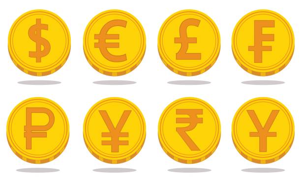 ilustraciones, imágenes clip art, dibujos animados e iconos de stock de colección de iconos con símbolos de moneda. ilustración de vector - french currency illustrations