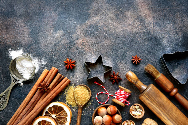istock Christmas culinary background with ingredients for making festive cookies. 876190176