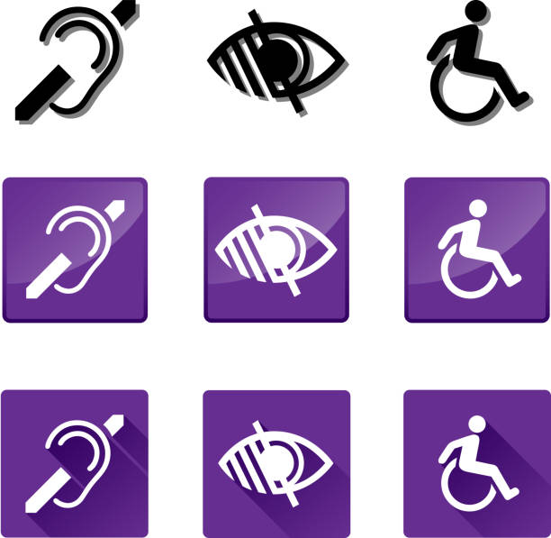 ilustraciones, imágenes clip art, dibujos animados e iconos de stock de iconos sordos, ciegos, discapacitados - acomodador