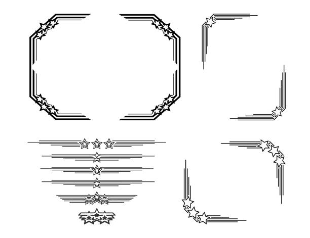 Retro frames and decor elements set with stars Retro frames and decor elements set with stars. Vector illustration for your design military borders stock illustrations