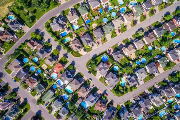 Photo of Aerial View of Typical Residential Neighbourhood in Montreal, Quebec, Canada