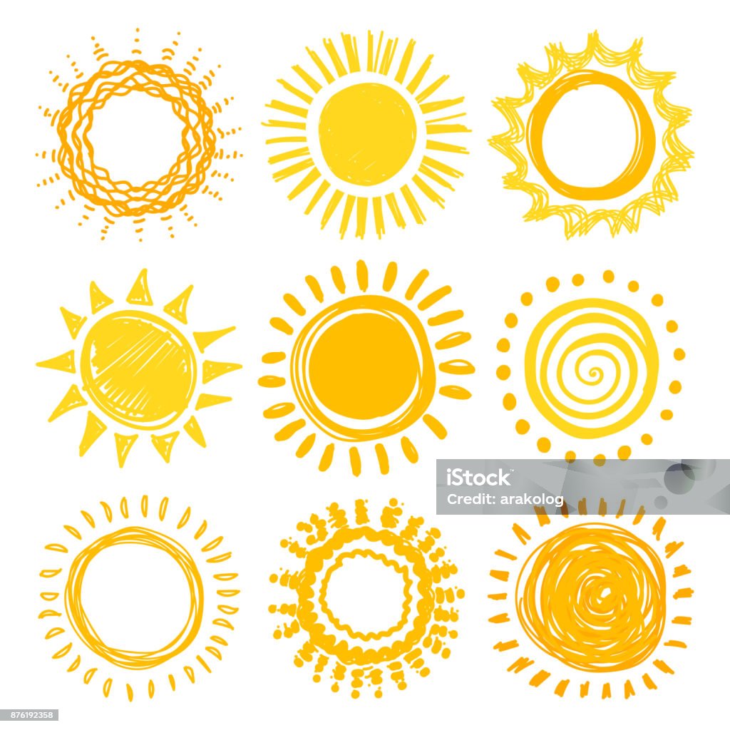 Collection soleil Doodle - clipart vectoriel de Soleil libre de droits