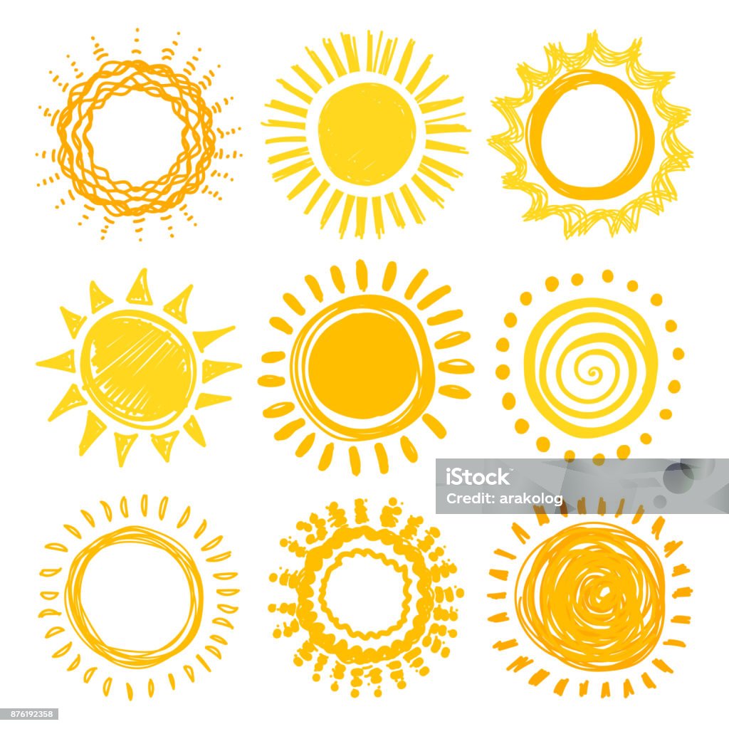 Doodle sun collection Doodle sun collection for summer design. Vector illustration Sun stock vector